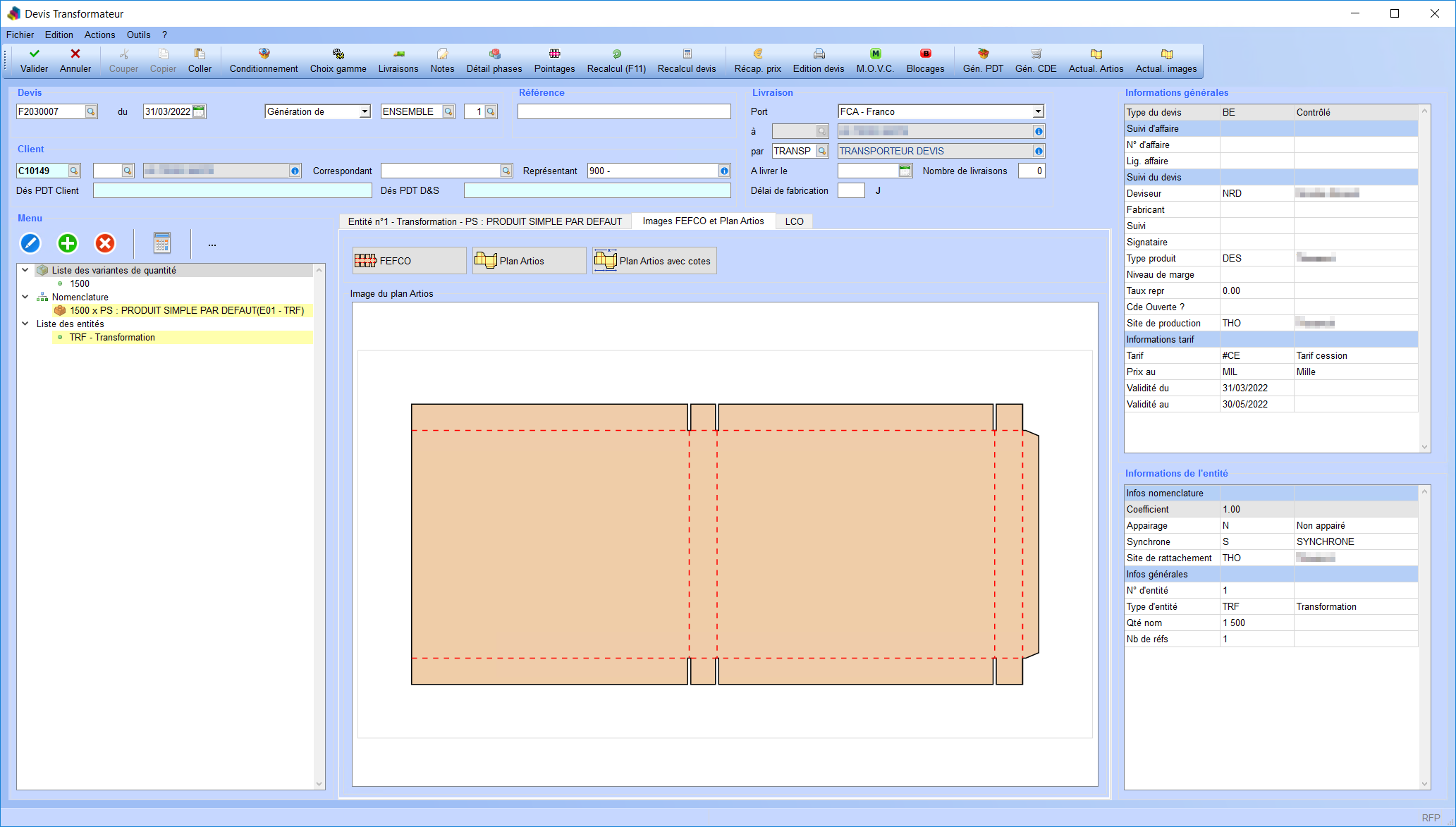 Saisie du projet Artios Automation Engine dans le devis transformateur